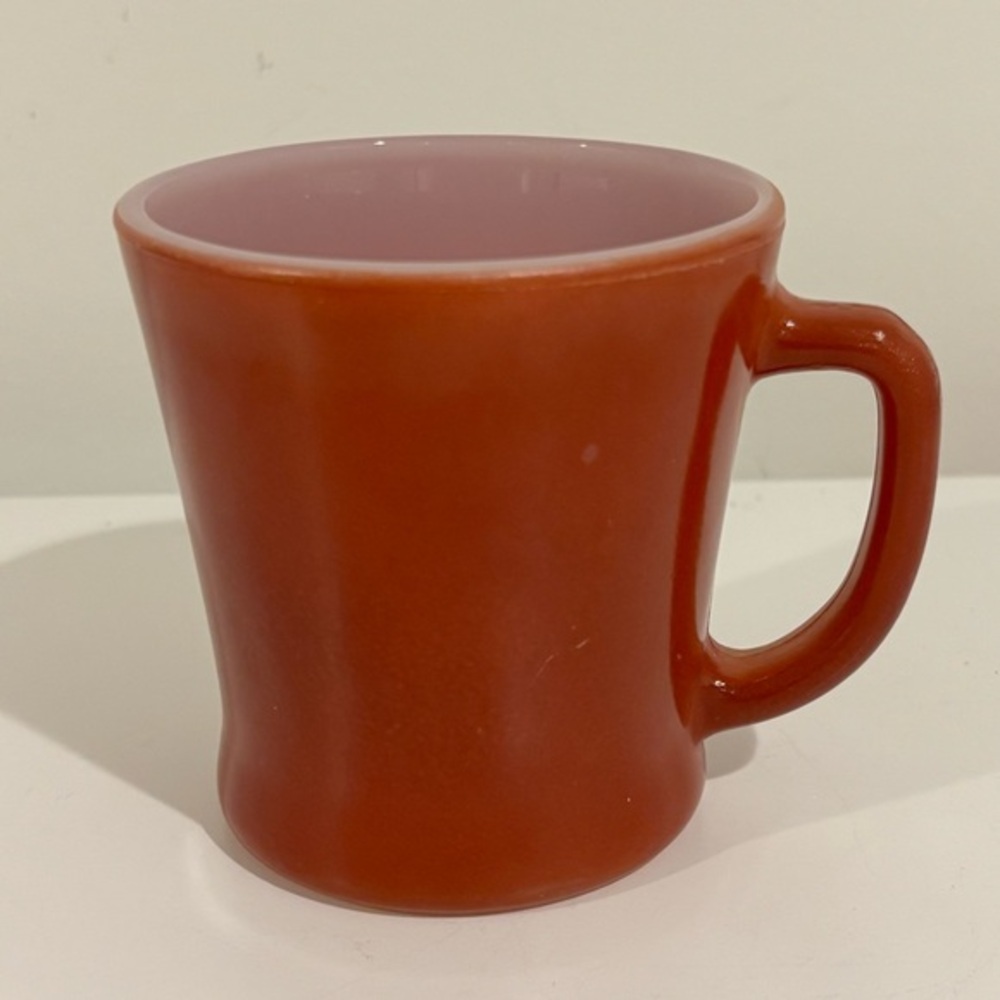 Vintage Fire King Anchor Hocking D-handle milk glass coffee mug reddish orange